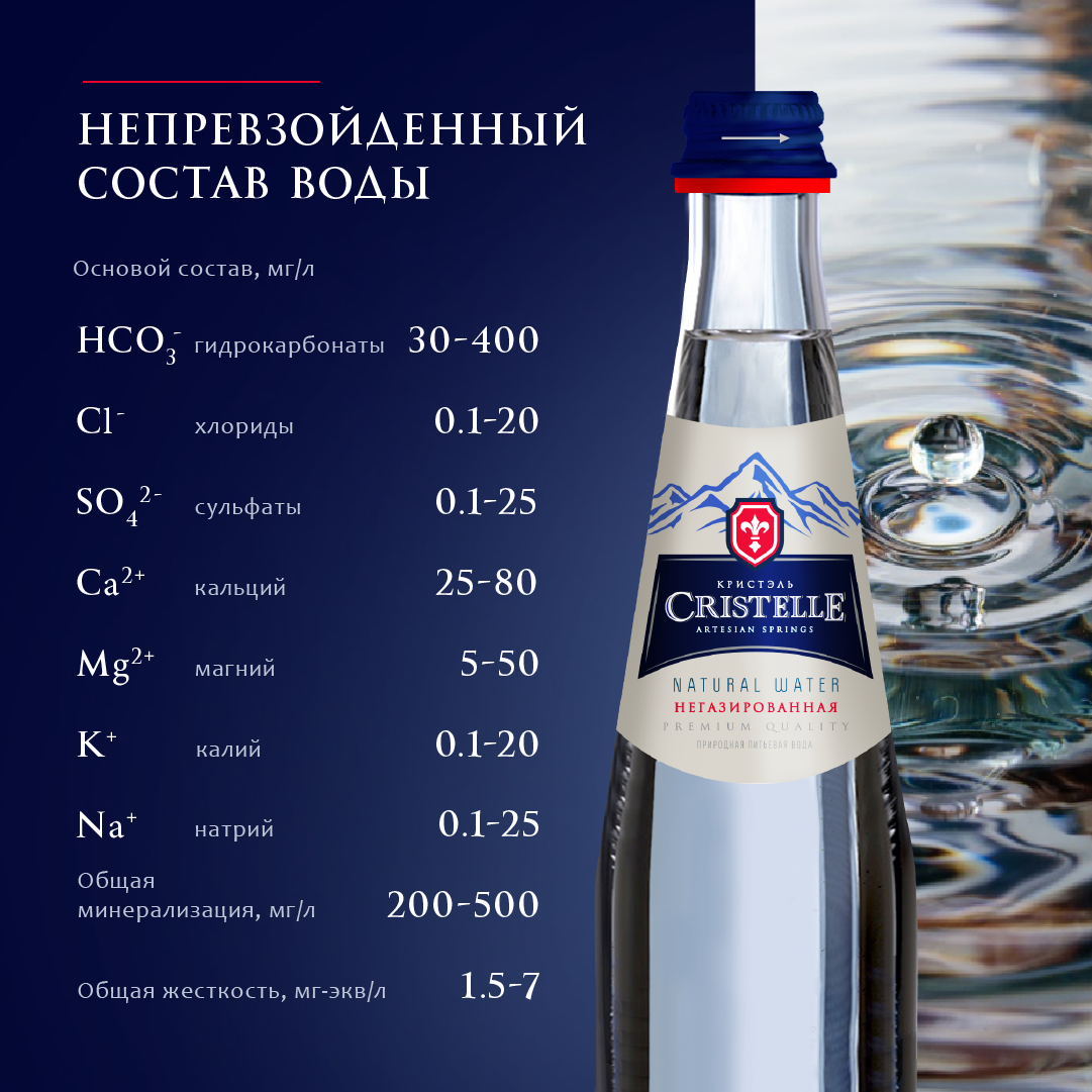 Вода питьевая природная СRISTELLE 0,33 л, без газа, стекло, премиум
