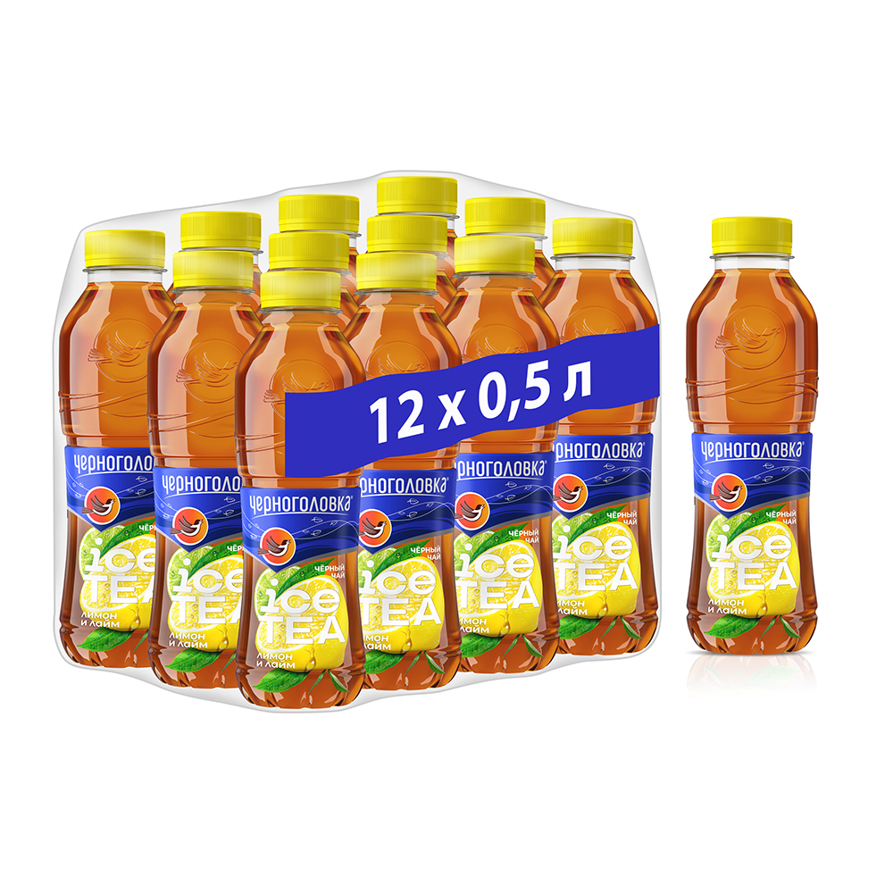 Холодный чай черный ЧЕРНОГОЛОВКА Лимон-лайм 0,5 л, ПЭТ