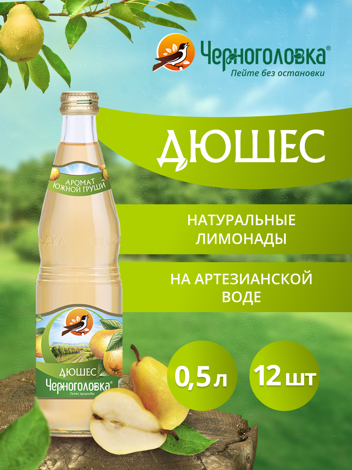 Лимонад ЧЕРНОГОЛОВКА Дюшес 0,5 л, газ, стекло