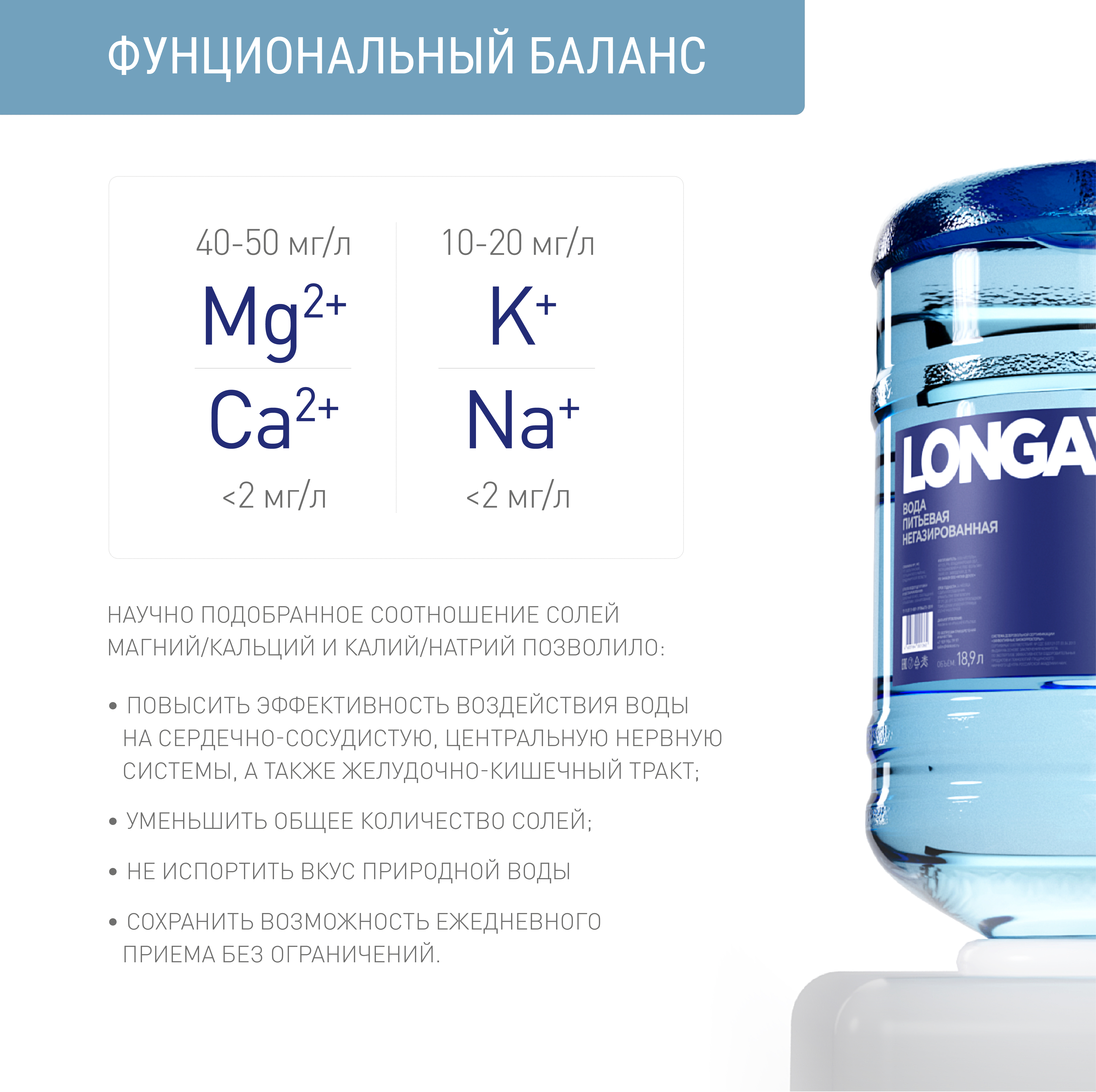 Вода функциональная питьевая LONGAVITA, 19 л, одноразовая тара
