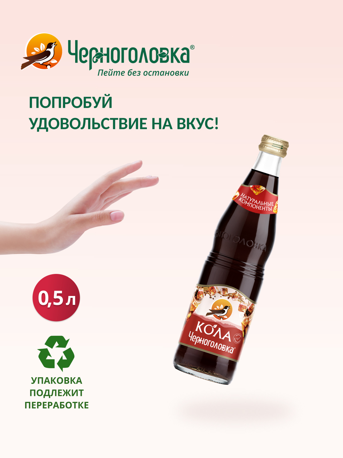 ЧЕРНОГОЛОВКА Кола 0,5 л, газ, стекло