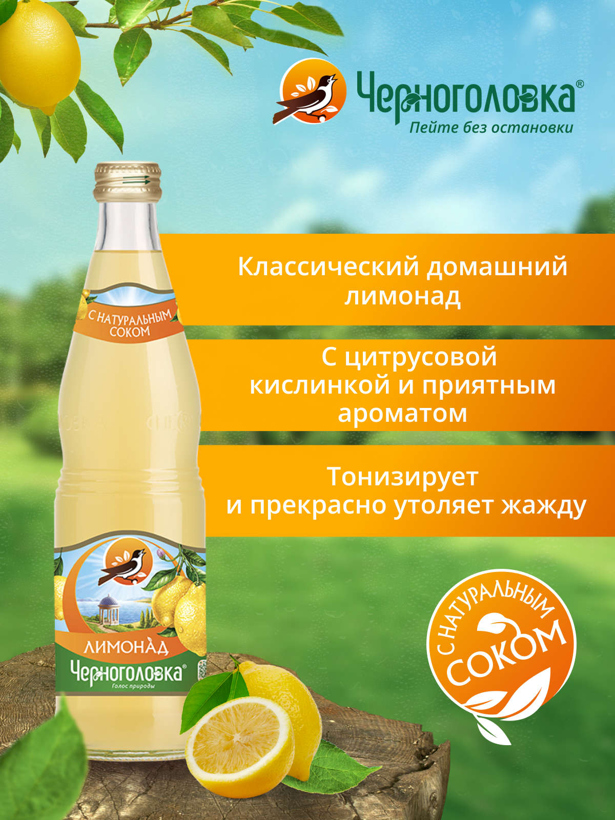 Лимонад ЧЕРНОГОЛОВКА оригинальный 0,5 л, газ, стекло