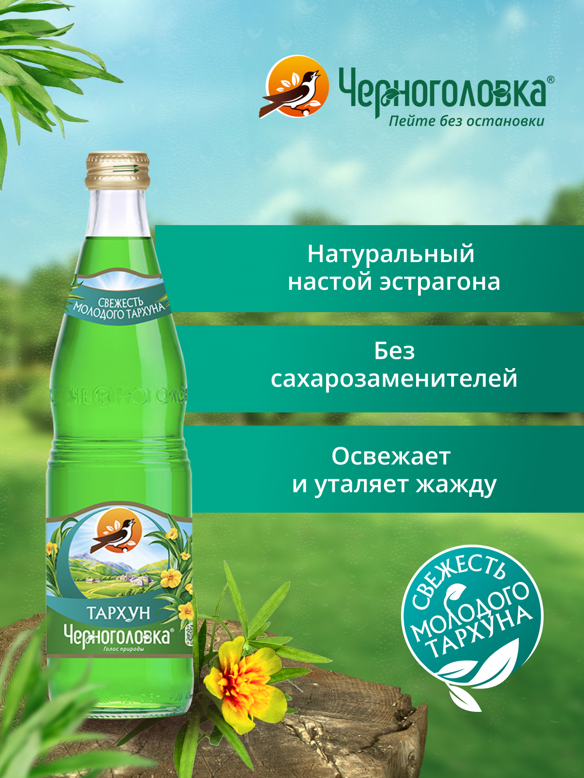 Лимонад ЧЕРНОГОЛОВКА Тархун 0,5 л, газ, стекло