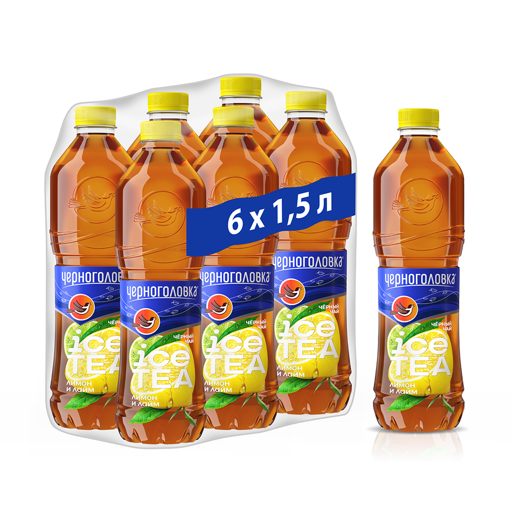 Холодный чай черный ЧЕРНОГОЛОВКА Лимон-лайм 1,5 л, ПЭТ