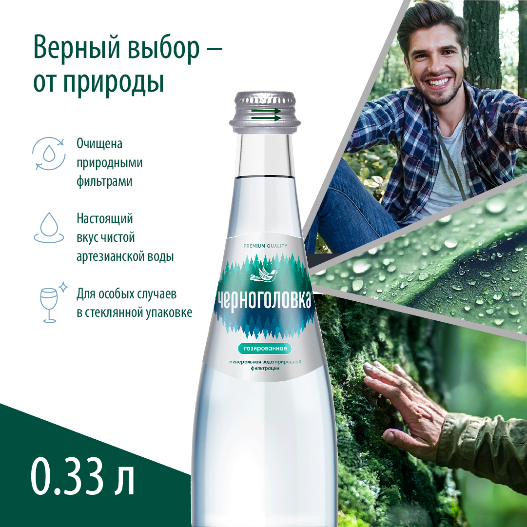 Вода питьевая минеральная ЧЕРНОГОЛОВКА 0,33 л, газ, стекло