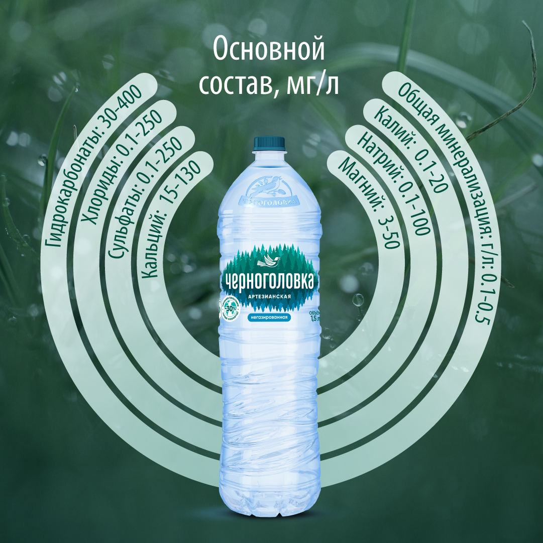Вода питьевая артезианская ЧЕРНОГОЛОВКА 1,5 л, без газа, ПЭТ