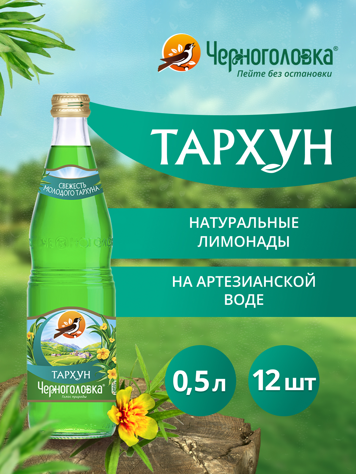 Лимонад ЧЕРНОГОЛОВКА Тархун 0,5 л, газ, стекло