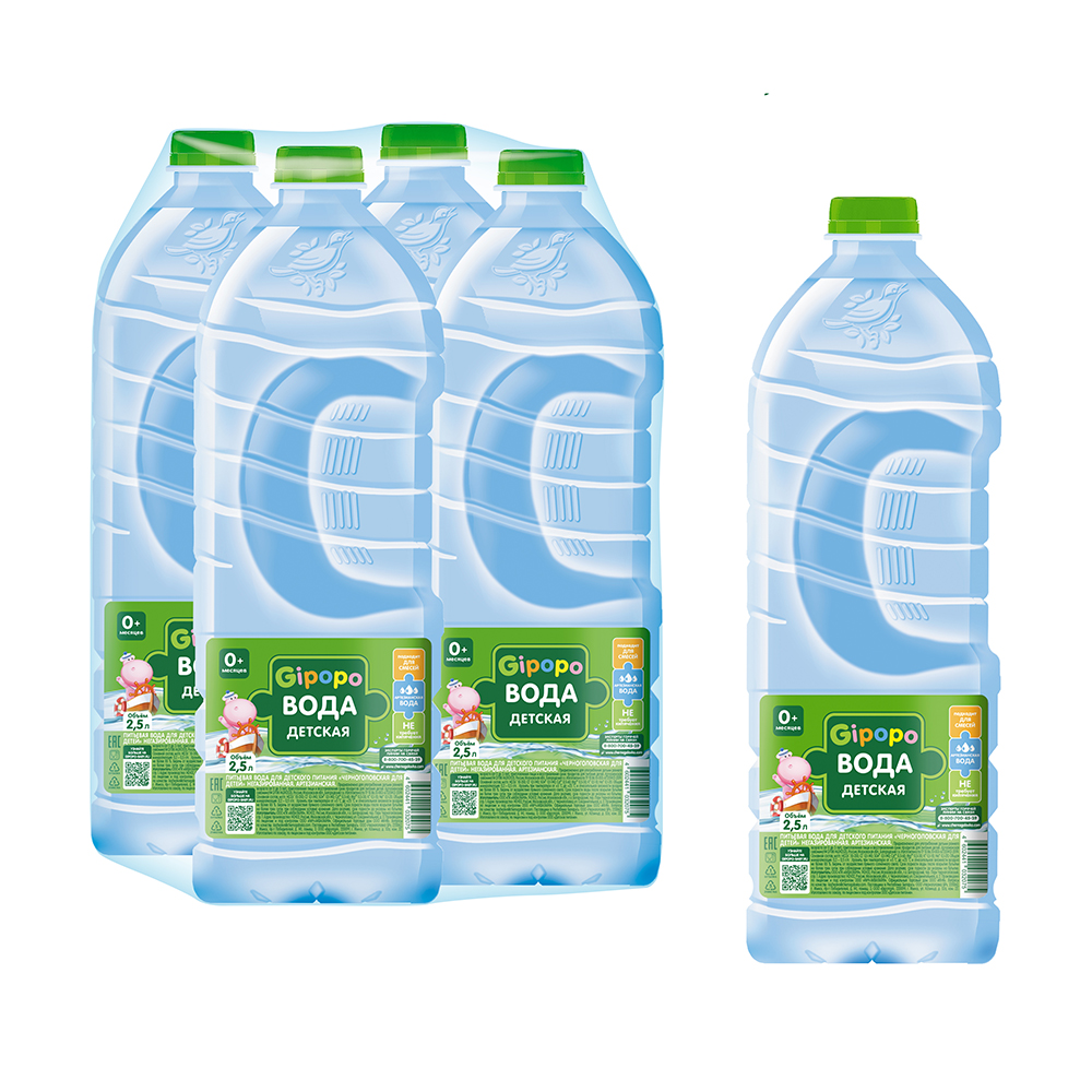 Вода детская артезианская GIPOPO 2.5 л, без газа, ПЭТ