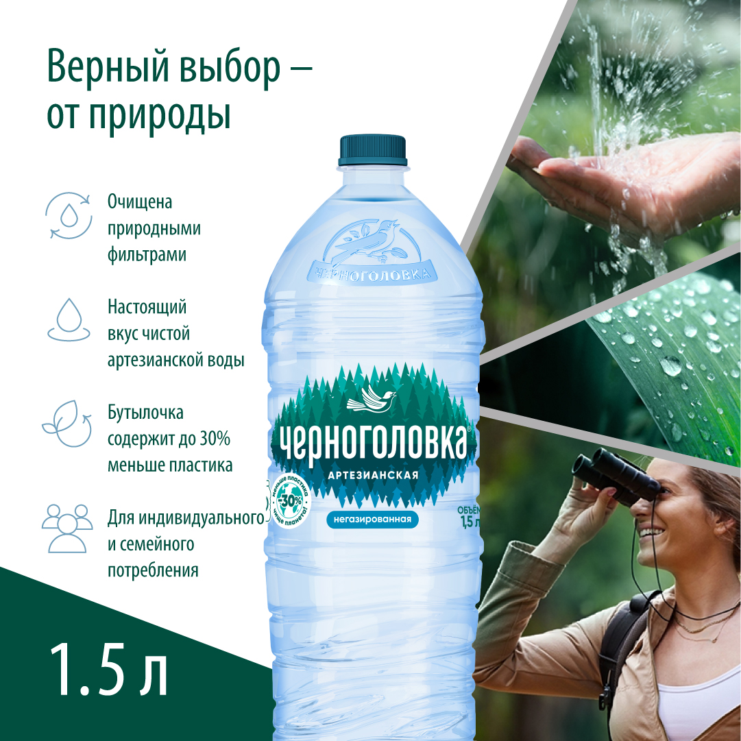 Вода питьевая артезианская ЧЕРНОГОЛОВКА 1,5 л, без газа, ПЭТ