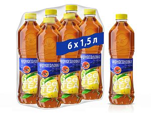 Холодный чай черный ЧЕРНОГОЛОВКА Лимон-лайм 1,5 л, ПЭТ